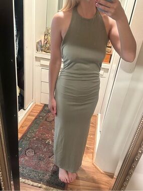 Pull&Bear Olive Green Backless Halter Midi Dress